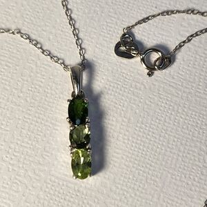 Natural Trio Diopside, Peridot & Apatite Gemstones 925 Pendant & Necklace 18"